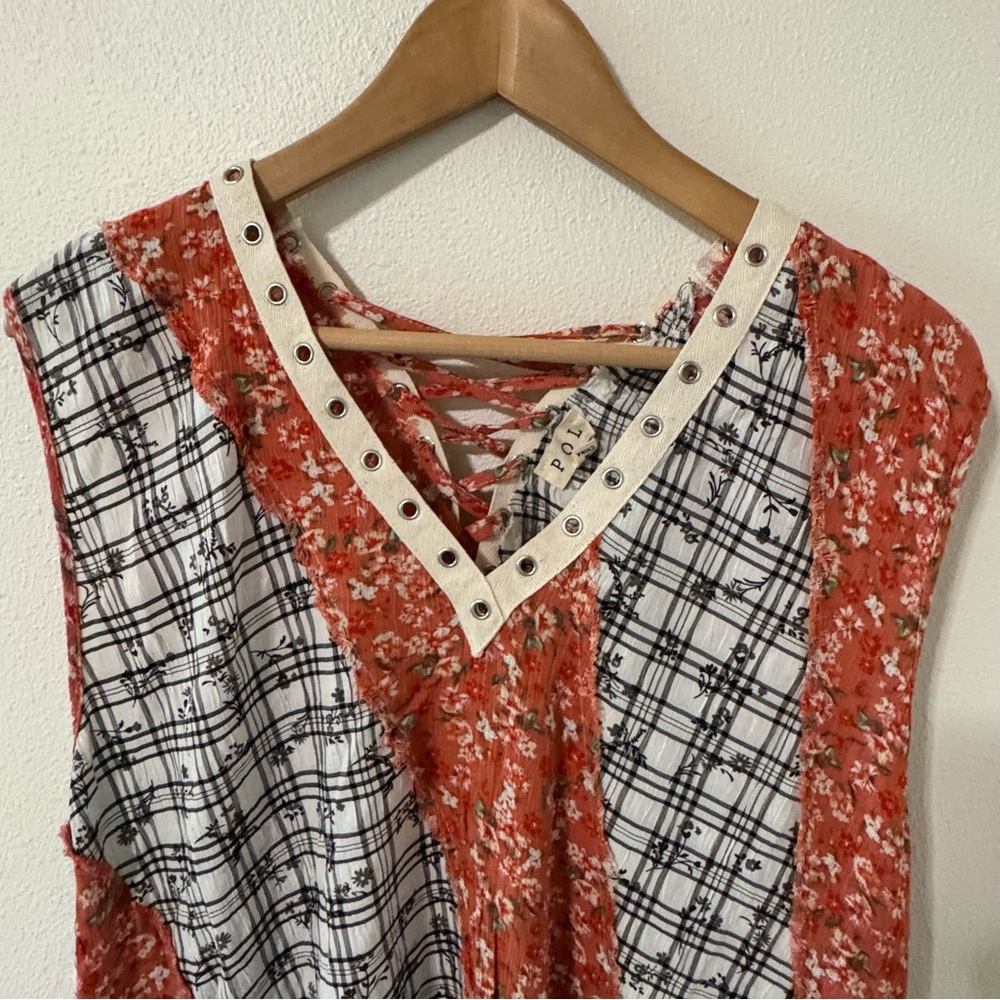 Pol Patchwork Asymmetrical Mixed Print Sleeveless… - image 3